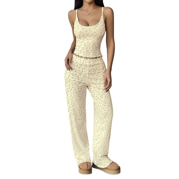 PBFRDSJ Polka Dot 2 Piece Pajama Sets for Women Summer Camisole and Pants Lounge Home Sets Sizes S-XL