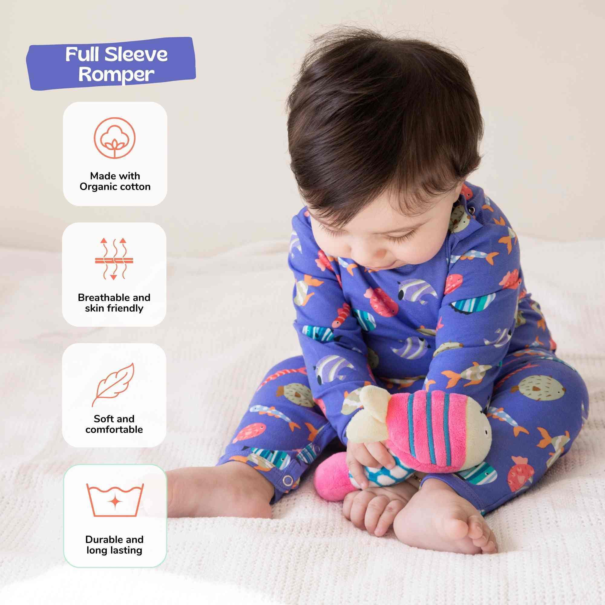 Ola! Otter Infant Full Sleeve Romper | Organic Cotton | Comfortable Everyday Baby Wear| Cozy Baby Sleep  Play Romper