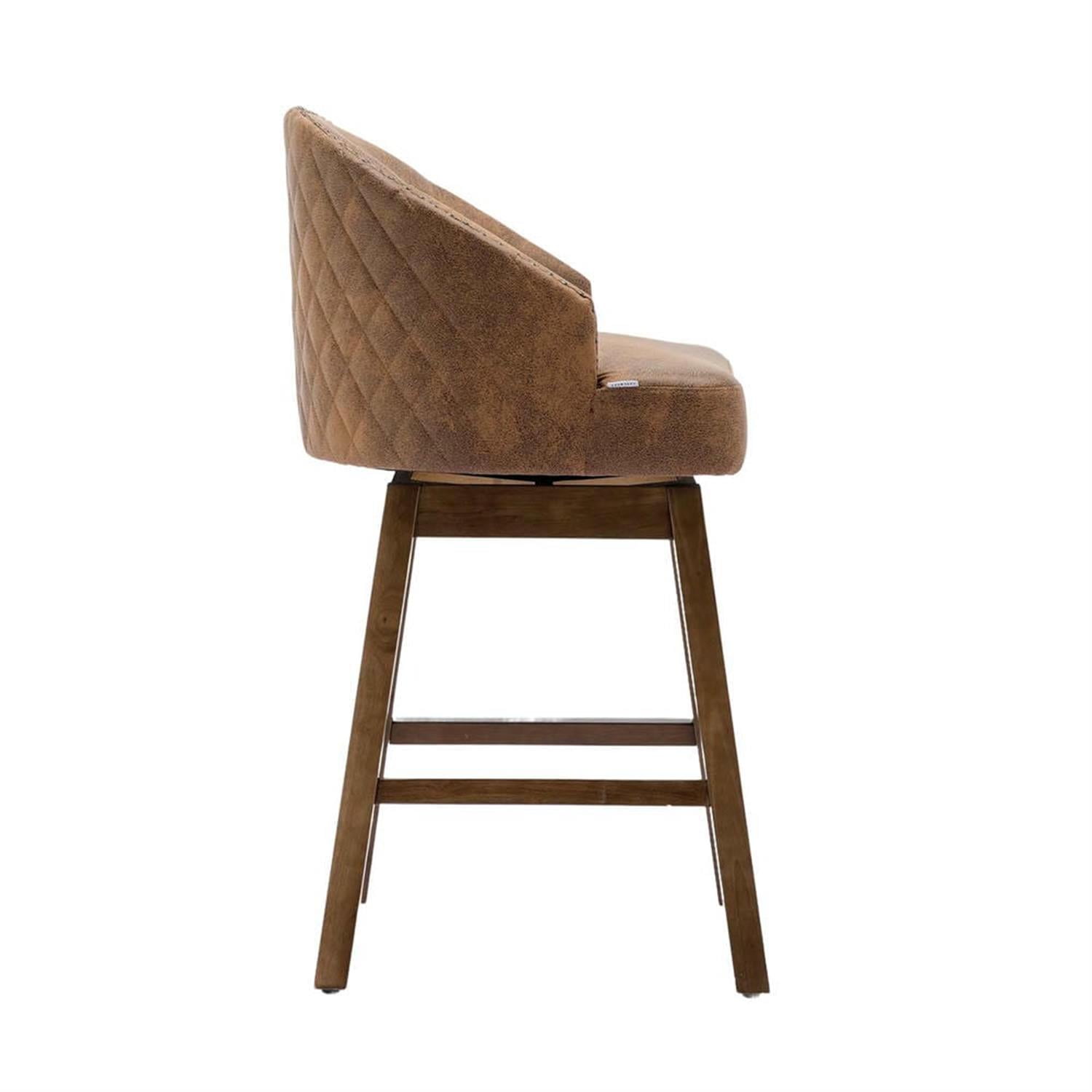 Demi Bonn 39" Counter Height Bar Stools Set of 2, Polyester Upholstered Swivel Barstools with Backrest, Kitchen Island Countertop Chairs for Dining Room, Brown