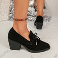 thumbnail image 3 of Women's Fashion Dress Pumps Point Toe Lace up Chunky Block High Heeled Oxford Work Business Leather Loafer Heels Shoes c-Black Size 9.5, 3 of 5