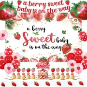 Strawberry Baby Shower Decorations, A Berry Sweet Baby Is On The Way Decorations Backdrop Banner Strawberry Balloons Tablecloth, Fruit Themed Party Supplies