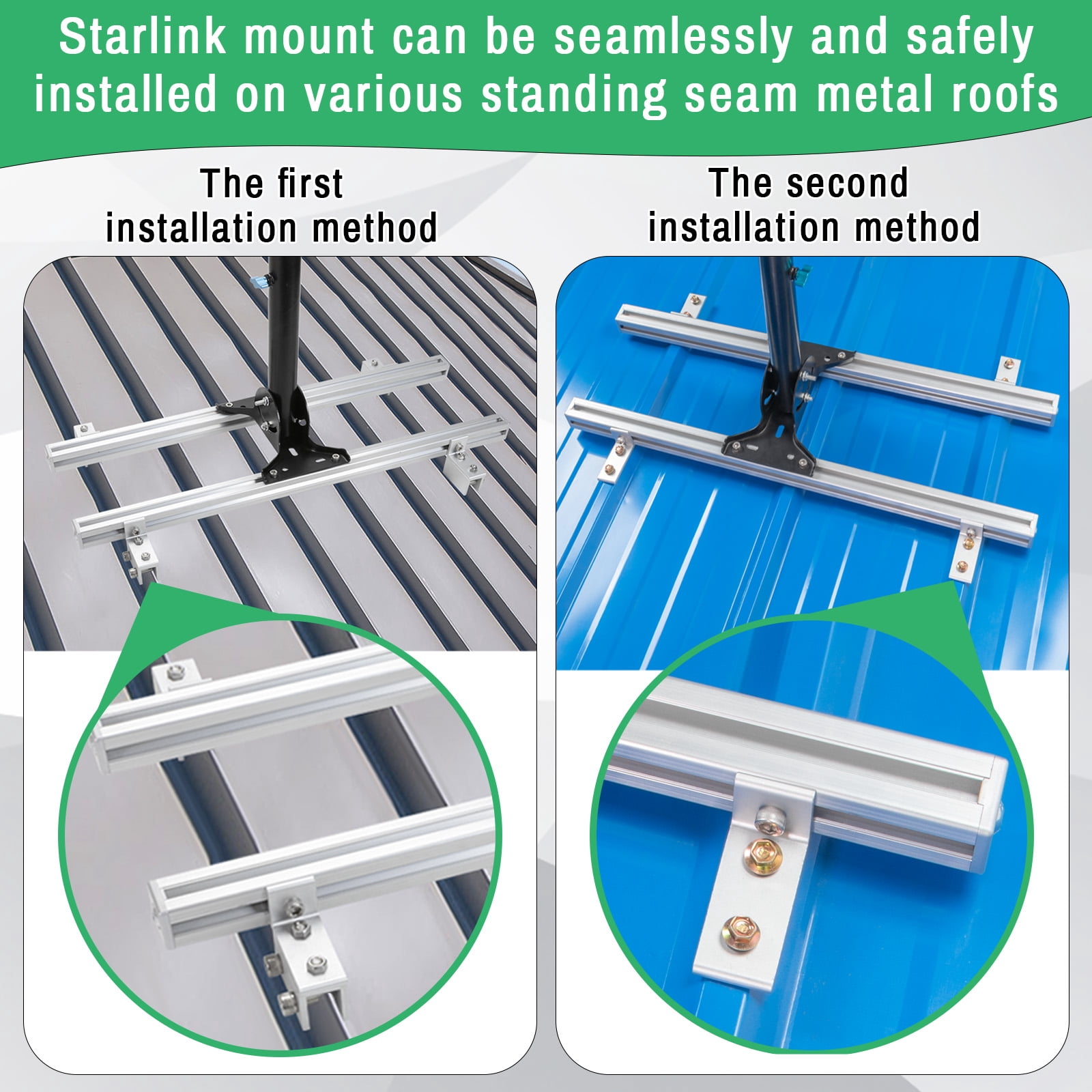 Starlink Adjustable Mounting Kit for Standing Seam Metal Roof