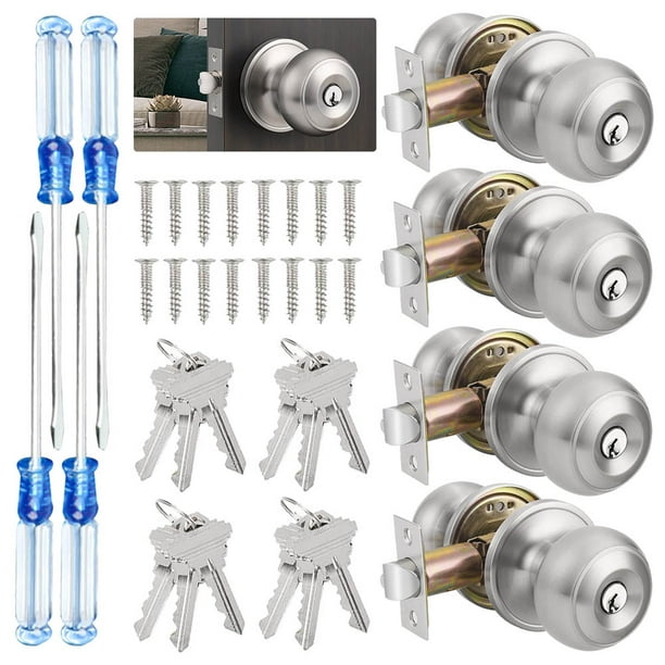 4 Pack Keyed Entry Door Knob with Lock, Interior and Exterior Door Lock