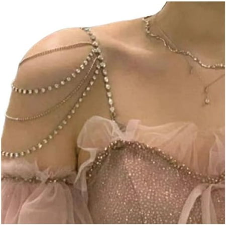 GZhLonKiMa 1Pair Rhinestone Shoulder Strap Bra Chain for Women Bridal Wedding Rhinestone Lingerie Strap Chain Crystal Multi-layered Tassel Shoulder Chain Dress Accessories Jewelry