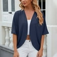 thumbnail image 2 of RYRJJ Women's Soft Cardigan Blouse for Evening Dress Wedding Cape Bolero Solid Open Front Short Sleeves Beach Cover Up Tops(Navy,S), 2 of 4