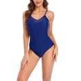 thumbnail image 1 of Traje de baño de una pieza con tirantes finos de malla de retales elástico ajustado con cuello en V traje de baño azul oscuro XXL, 1 of 5