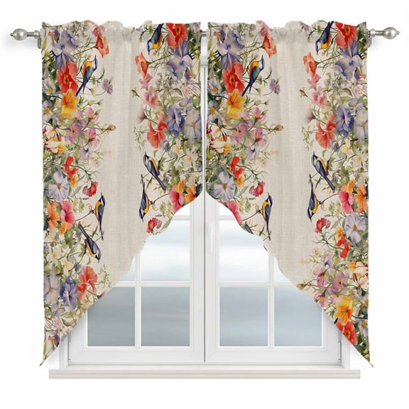 Vintage Flowers Kitchen Window Curtains, Swag Curtains Valance for Bedroom Living Room Bathroom, Spring Floral Botanical Rustic Pastoral Rod Pocket Window Curtain Block Drapes 2 Panels 28"x36"
