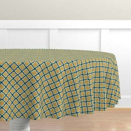 

Cotton Sateen Tablecloth 70 Round - Indo Persian Moroccan Ancient Traditional Quatrefoil Floral Classical Print Custom Table Linens by Spoonflower