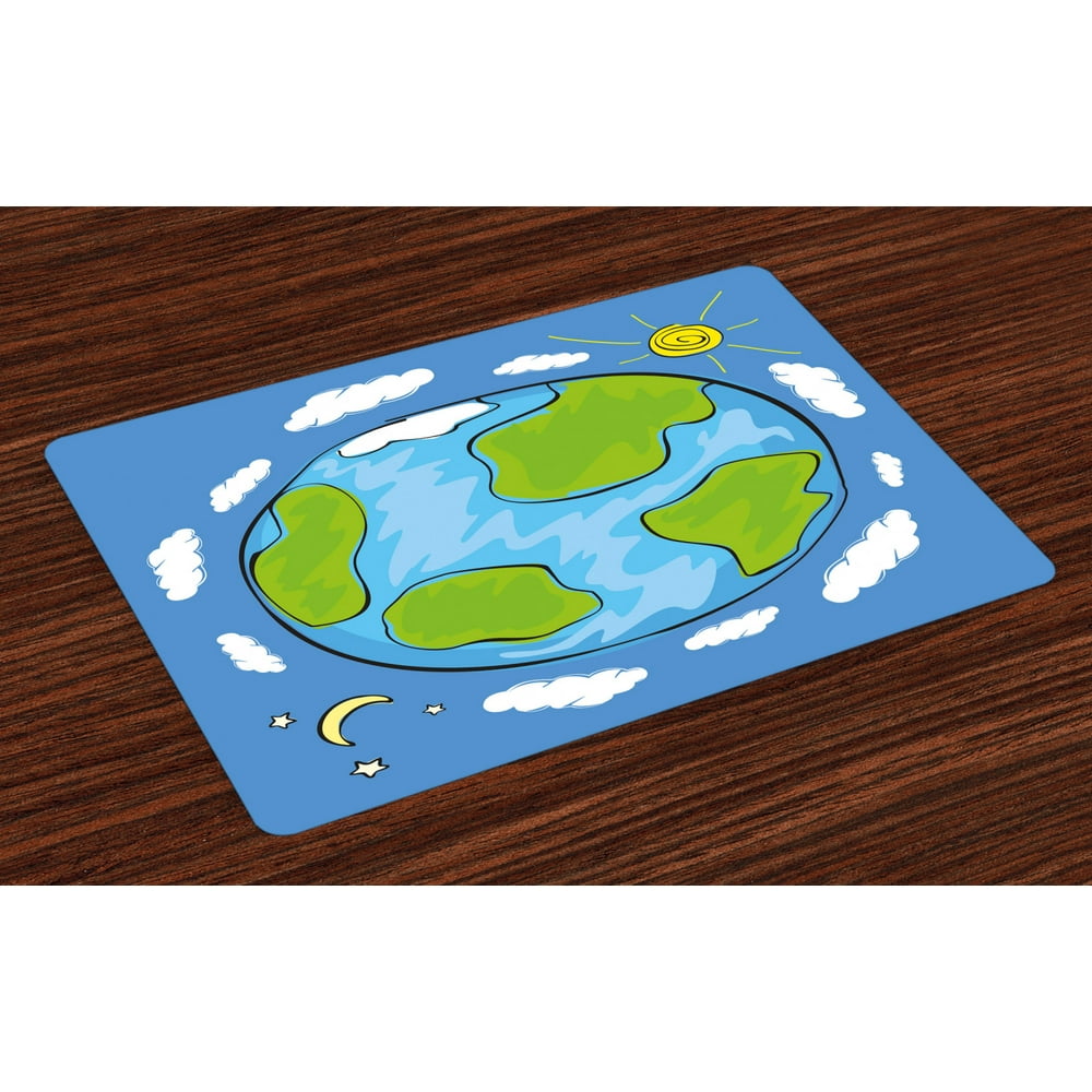 Earth Placemats Set of 4 Child's Drawing of the Earth Surrounded
