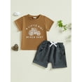 thumbnail image 4 of Toddler Baby Boy Summer Clothes Set 6 12 18 24 Months 2T 3T 4T Tractor Letter Print Short Sleeve T-Shirt Elastic Waist Solid Shorts Outfit Sets, 4 of 9