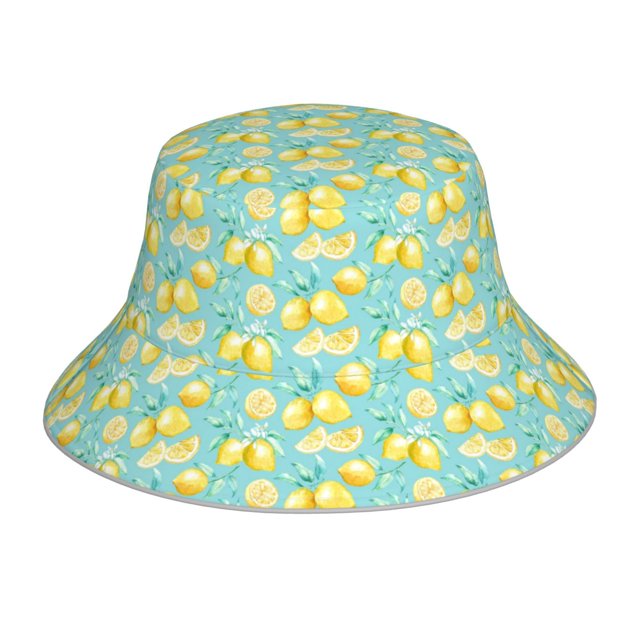 Fotbe Yellow Lemon Sombrero Tipo Pescador con Estampado – Sombrero de Sol de Algodón de Moda para Playa, Golf, Pesca