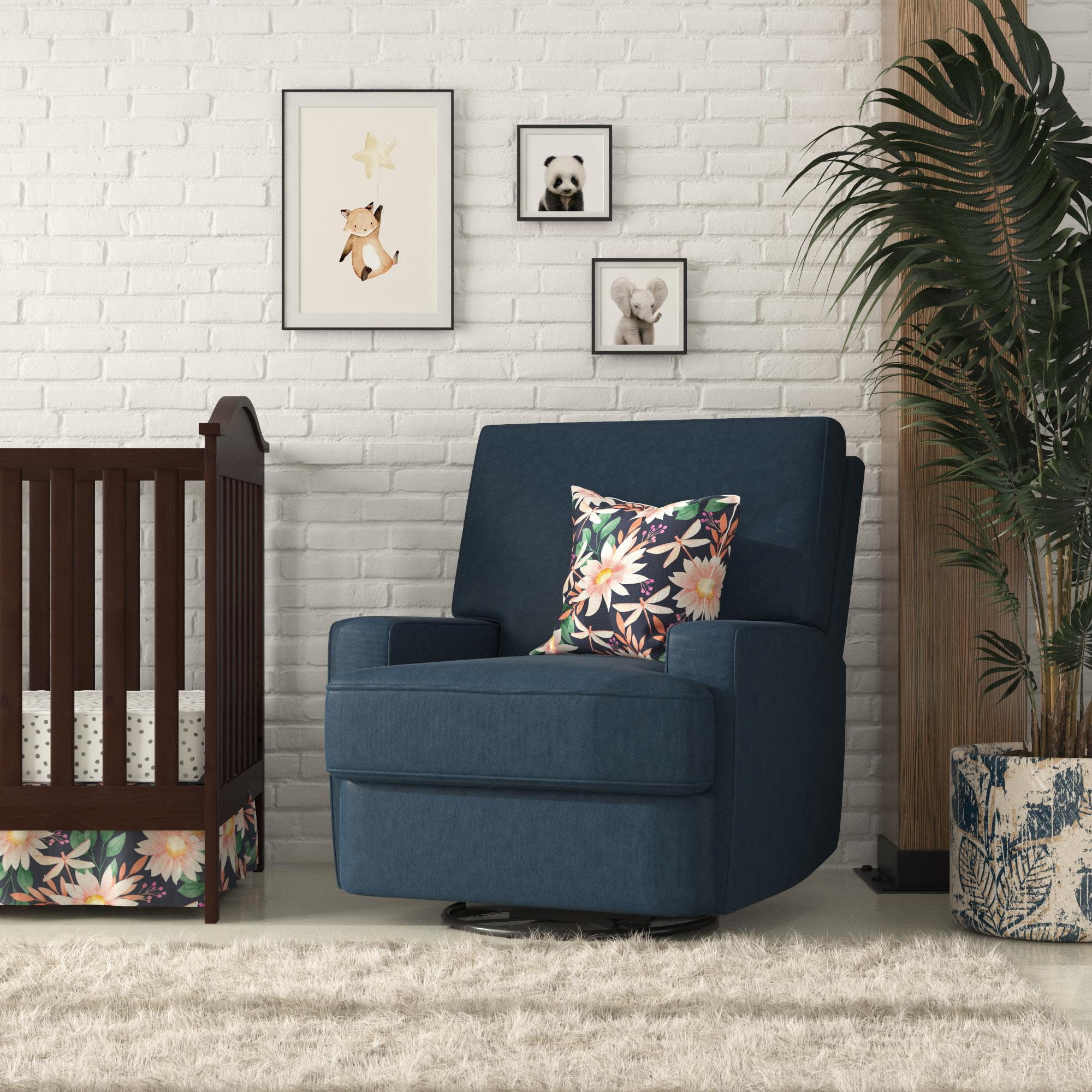 Baby Relax Rylan 4-in-1 Swivel Glider Rocker Recliner Chair, Navy