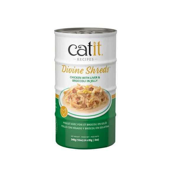 Catit Divine Shreds Cat Food Chicken with Liver & Broccoli in Jelly - 4 x 85 G