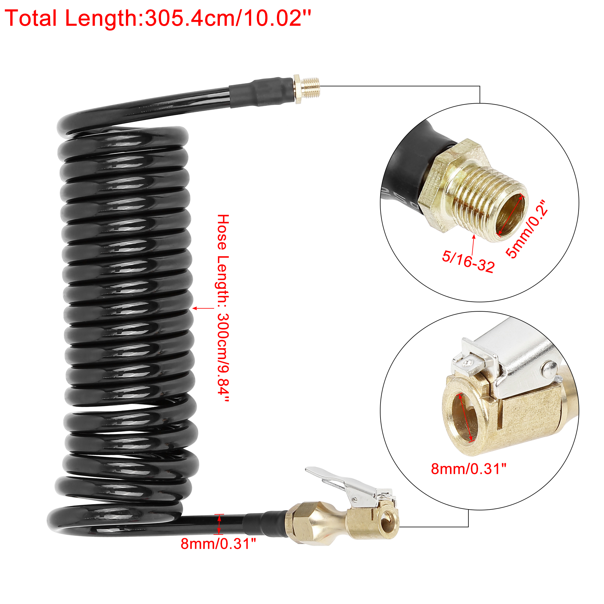 Unique Bargains Black Tire Inflator Hose with Locking Chuck 0.31" OD
