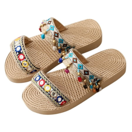 

Baby Shoes Fashion Summer Children Shoes Girls Slippers Thick Soles Light Slip On Tassel Embroidery Ethnic Style Beach Style