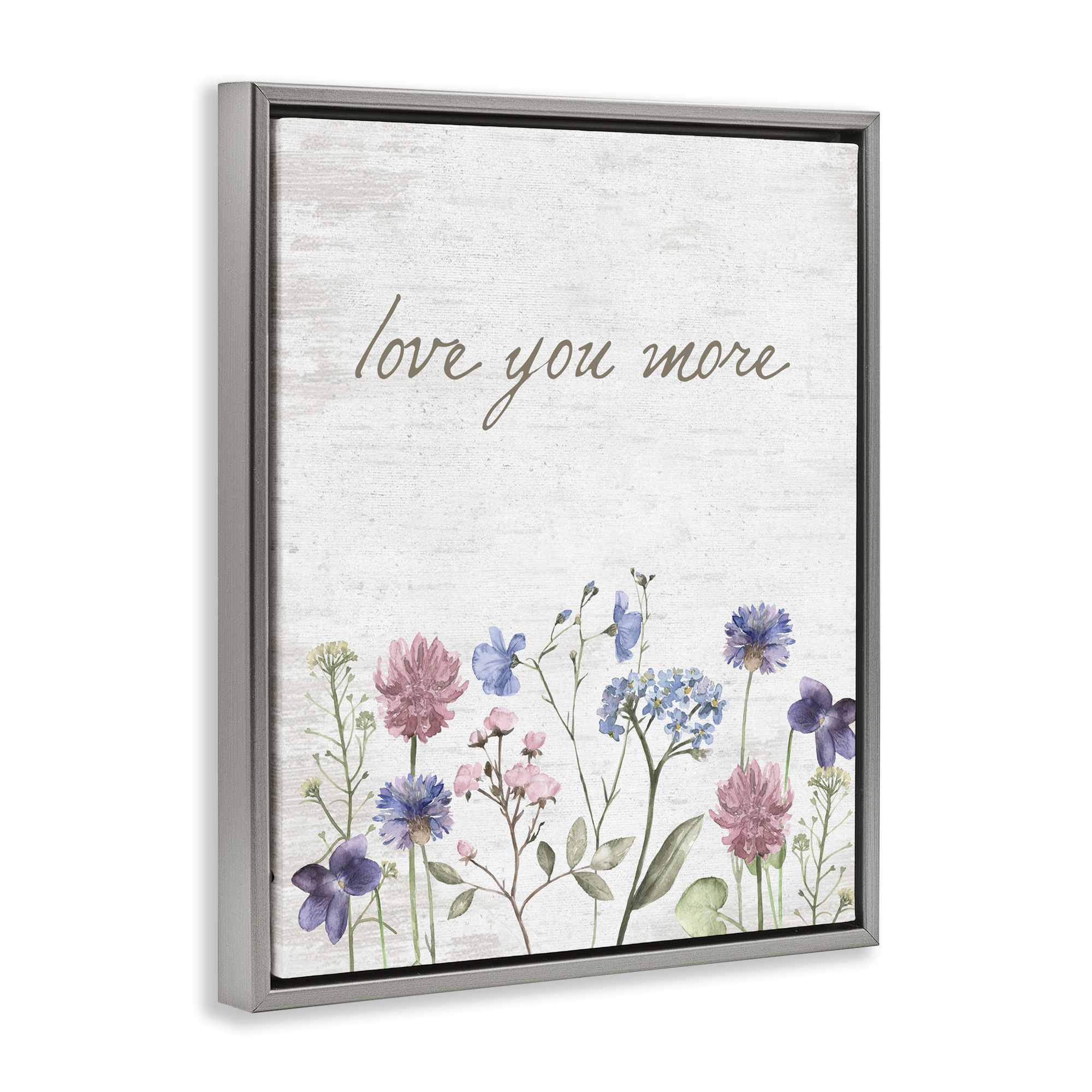 Love You More Wildflowers Gray Framed Floater Canvas Wall Art, design by Lettered and Lined