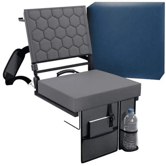 Folding Reclining Stadium Seat with Back Support for Bleachers 3 Reclining Positions Portable Outdoor Cushioned Chair with Storage Pockets