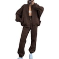 thumbnail image 1 of Innerwin Two Piece Outfit Long Sleeve Women Sweatsuits Jogging Solid Color Casual Tracksuit Sets Coffee 2XL, 1 of 3