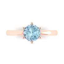 1 ct Round Cut Natural Aquamarine Solitaire 18K Rose Gold Womens Engagement Ring