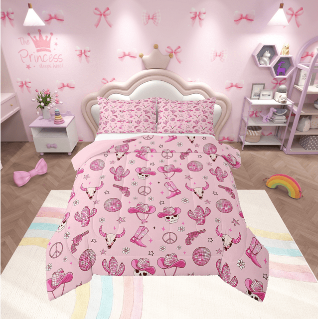 Erosebridal Ensembles de Literie Western Cowboy Simple avec Couette, Insert de Couette Crâne Squelette, Ensemble de Couette Simple Réversible Boule Disco Vintage, Décor Léger pour la Chambre, 2 Pcs