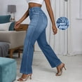 thumbnail image 5 of Tnhcen Women's Plus Size Mock Button High Waist Wide Leg Jeans High Elasticity Flare Pants, Loose Fit Tummy Control Stretchy Denim Look Pants S - 2XL, 5 of 9