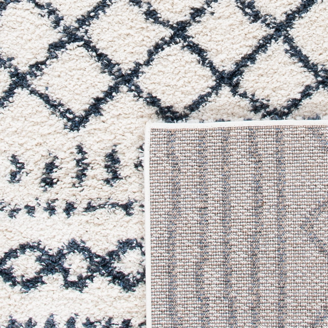 SAFAVIEH Arizona Teagan Geometric Shag Area Rug, Ivory/Slate, 6'7" x 6'7" Round