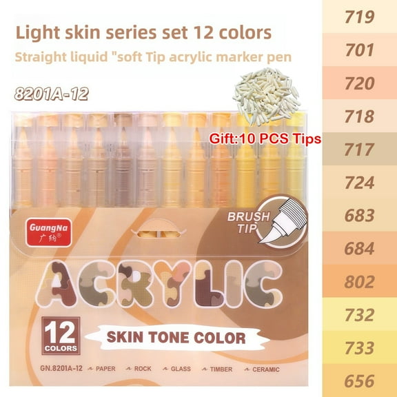12 Colors Soft Tip Acrylic Markers Skin Tones Set Blendable Colors Non-Transparent for DIY Scrapbook Art