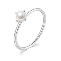VESITIM Stackable Pearl Rings for Women Mini Pearl Freshwater Cultured Eternity Stacking Ring 1mm Wedding Engagement Band 14K White Gold Plated Size 7
