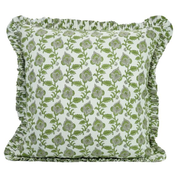 Fabdivine Farmhouse "Thick Cotton White" Cushion Case Decor for Home, Accent Pillow for Living Room, Bed, Couch, Sofa, "Green", 26"X26"
