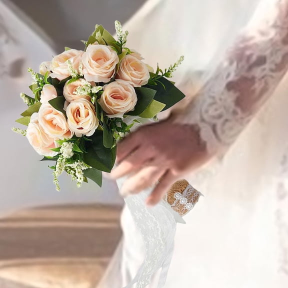 balikha Artificial Rose Flowers Party Centerpiece Ceremony Wedding Bouquet for Bride Light Orange