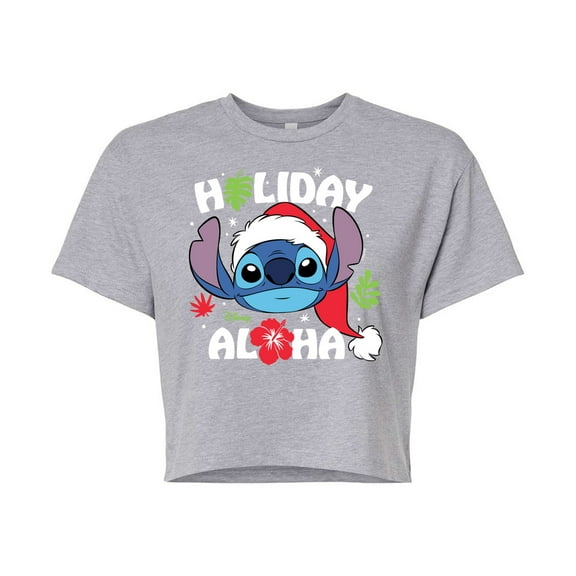 Lilo & Stitch - Holiday Aloha - Juniors Cropped Cotton Blend T-Shirt