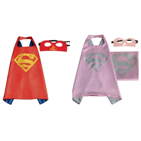 Superman & Supergirl Costumes - 2 Capes, 2 Masks with Gift Box by