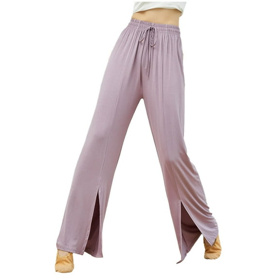 Maean Loose Yoga Pants for Women Cotton Elastic Waist Wide Leg Drawstring Casual Sport Running Split Pant
