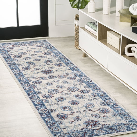 JONATHAN Y MODERN PERSIAN 2 x 8 Runner Rug, Vintage Moroccan Traditional - Blue/Ivory/Red, MDP101C-28