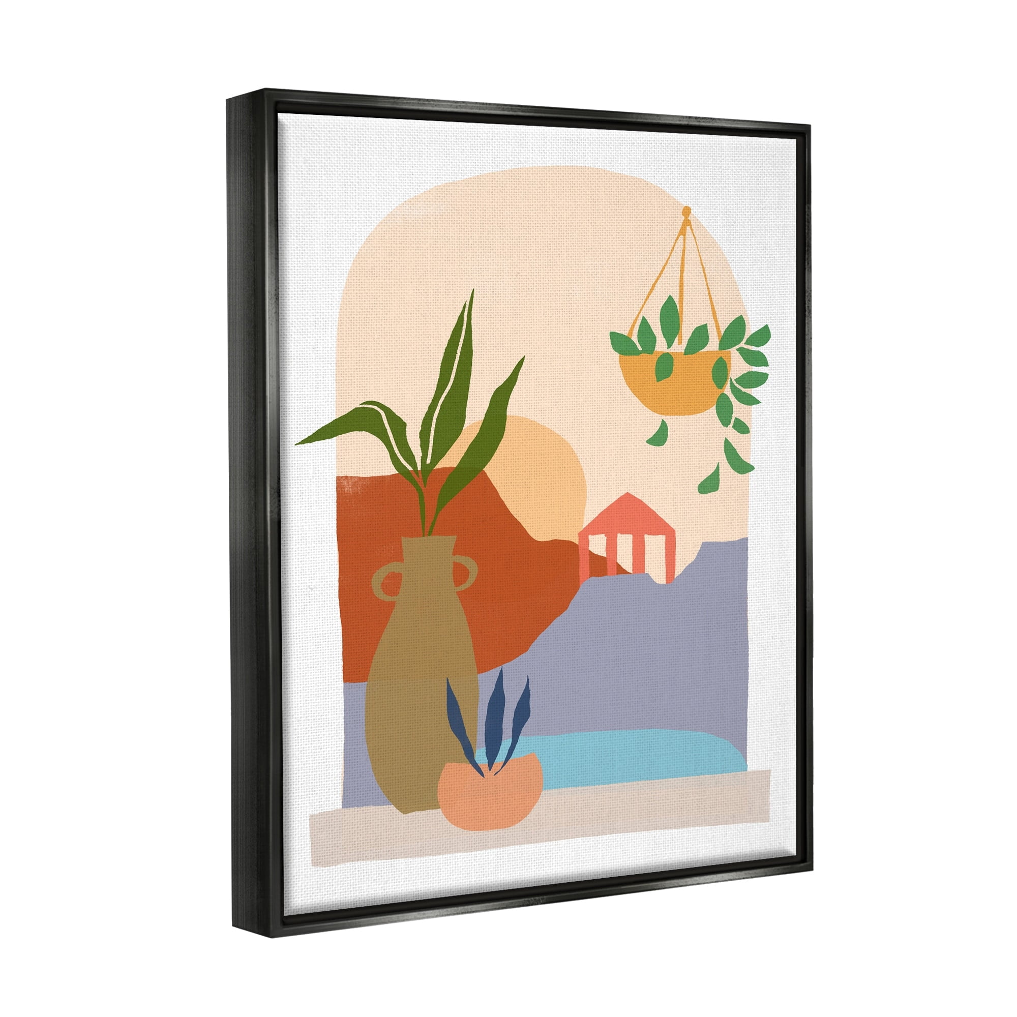 Stupell Industries Bold Hanging Potted Plants Windowsill Landscape Scene Graphic Art Jet Black Floating Framed Canvas Print Wall Art, Design by June Erica Vess