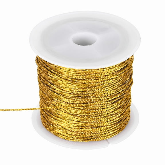 Uxcell 0.8mm Metallic Cords Thread,12 Ply Metallic Ornament Twine Non Stretch Tinsel String Rope for Jewelry Making Gift Wrapping, Gold Tone, 27.34Yards