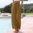 thumbnail image 2 of JIKNTTR Women's Linen Long Pants Summer Drawstring Elastic Waist Flowy Straight Trousers Fashion Casual Loose Beach Pants With Pockets Travel Summer Pants, 2 of 6