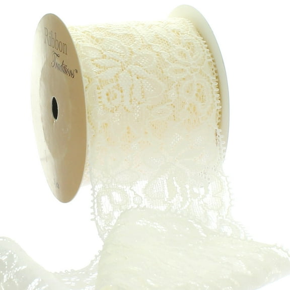 Ribbon Traditions 2.25" Stretch Elastic Lace Trim Ivory 5 Yards