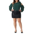 thumbnail image 2 of Agnes Orinda Women's Plus Size Cold Shoulder Tie Long Sleeve Blouses Casual T-Shirt Tee Tops 1X Dark Green, 2 of 6