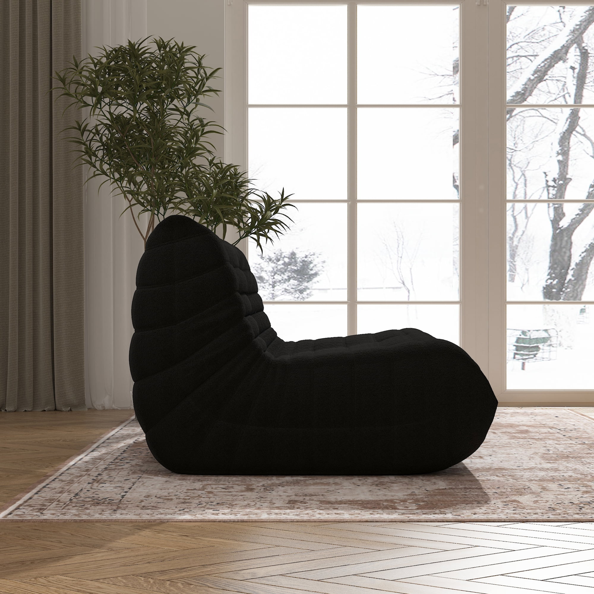 WHGBJA Oversize Bean Bag Chair for Adults, Loveseat Comfy Chair High-Density Sponges Filling Lazy Bean Bag Sofa, Black