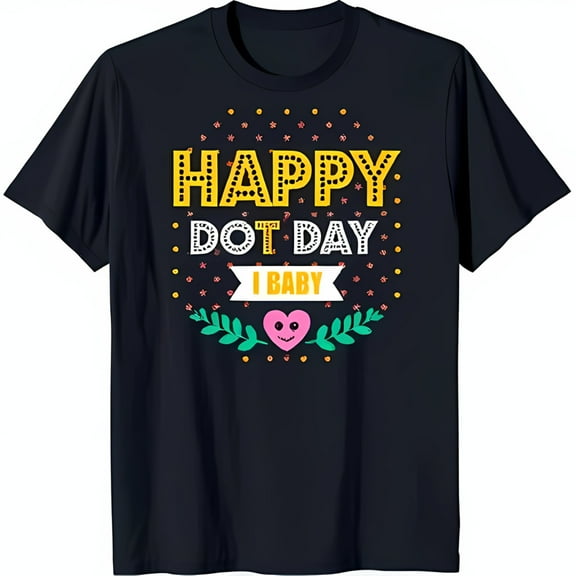 Happy Dot Day Black T-Shirt with Colorful Graphic & Smiling Heart Design