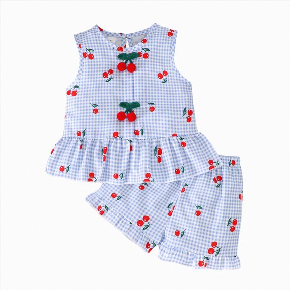 Girls' 2 Piece Summer Outfit 6-12 Months 12-24 Months 2t 3t 4t 5t 6t 7t Children Cool Graphic Short Sleeve Tee & Shorts Set,Cartoon(Light Blue,4-5 Years)