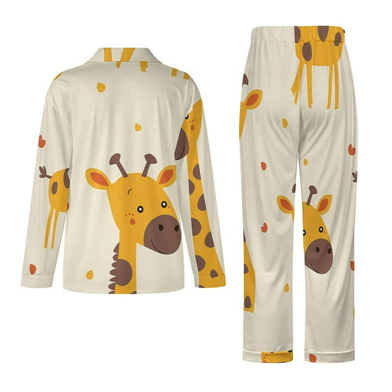 DNAGSB Cartoon Giraffe 4 Women s Pajamas Sets Button Up Pajamas Long Sleeve Pajamas Set 2PCS Pajamas Sets Womens Loungewear Set Walmart