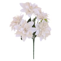 Artificial Poinsettia Bushes, Glitter Artificial Poinsettia Flowers, 15.74inch Silk Floral Bouquet with 5 Heads, Fake Floral Picks, Plastic Plants for Home Garden Porch Patio Outdoor Indoor Decor