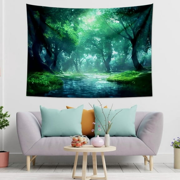 Psychedelic Forest Art Tapestry Modern Minimalist Plant Pattern Wall Hanging Tapestry Bedroom Living Room Dorm Decor Halloween Decoration