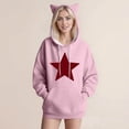 thumbnail image 2 of XPMWRP Women's Cute Hoodies Fashion Star Print Sweatshirts Oversized Cat Ear Long Sleeves Sweatshirts Fall Pullover Tops With Pockets Pink M, 2 of 4