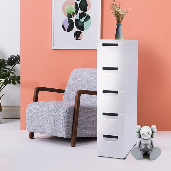5 Layers PP Wardrobe Vertical Tall Dresser Storage Organizer Tower White for Clothes Towels Toys
