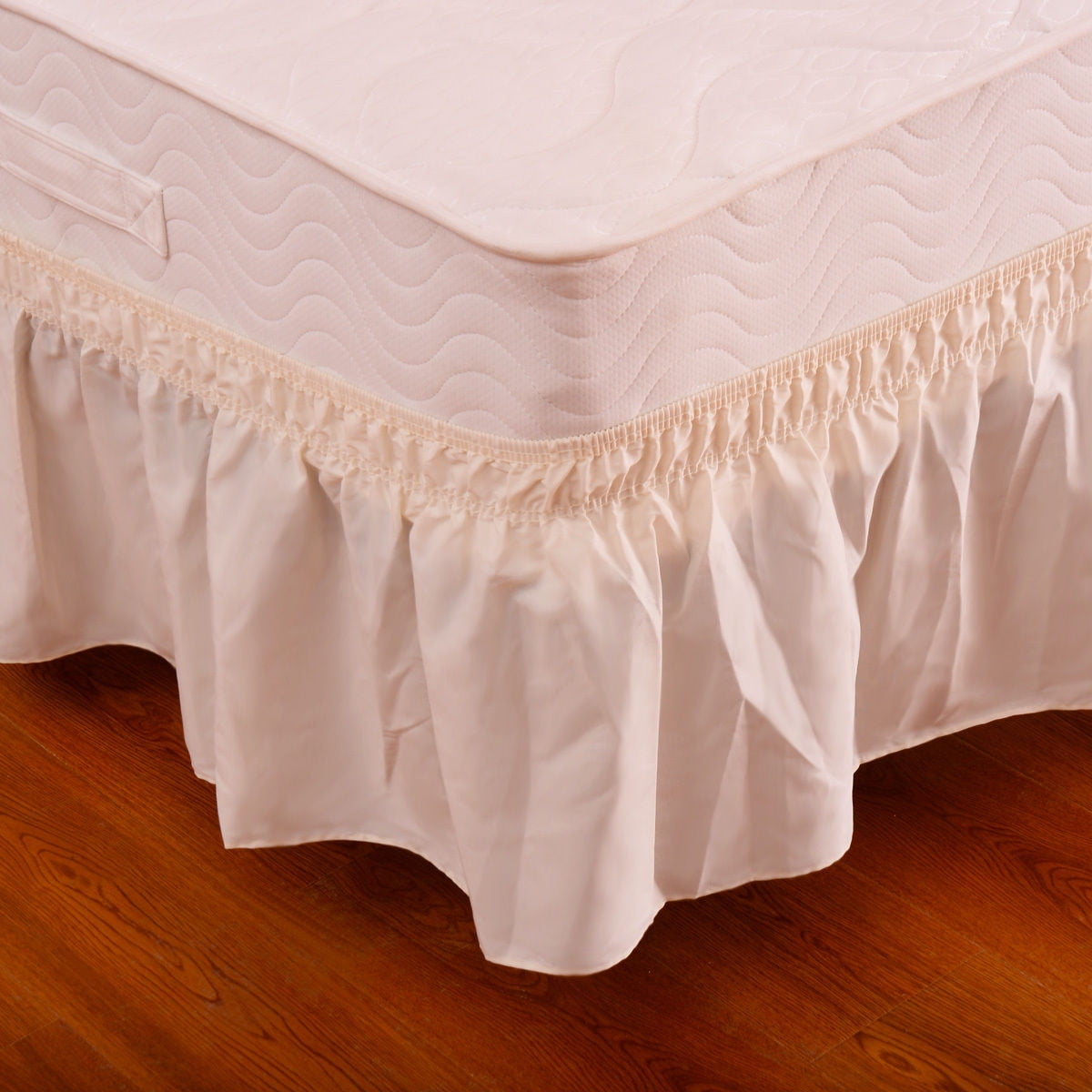 Beige TwinFull Size Elastic Bed Wrap Ruffle Bed Skirt Around Bed 14