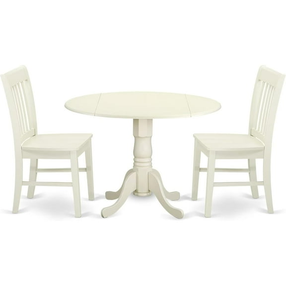 HomeStock 3 Piece Dinette Set for Small Spaces Contains a Round Dining Table with Dropleaf and 2 Kitchen Dining Chairs, 42x42 Inch,Linen White