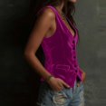 thumbnail image 6 of Vintage Velvet Vest for Women V Neck Cropped Sleeveless Casual Button Down Waistcoat Tops Regular Fitted Jacket Waistcoat Summer Trendy Going Out suits For Womens Fashion Womens Tops Hot Pink XL, 6 of 7